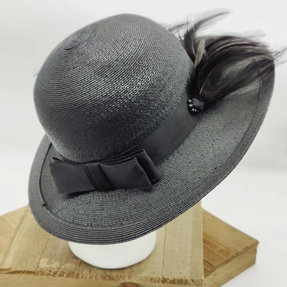 Vintage Belinni Originals Straw Bowler Villager Hat in Black - Picture 3 of 7